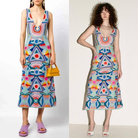 NWT Sea New York Karli Crochet Midi Dress Rainbow XS - Picture 3 of 17